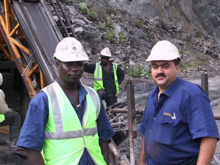 Drilling drill crew working at Bibiani, Ghana