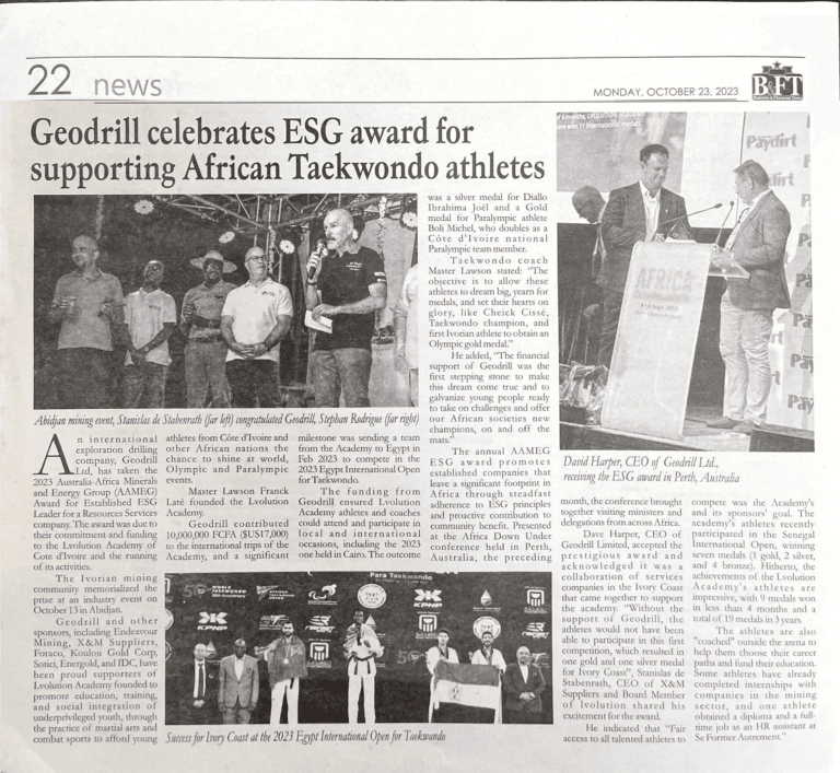 Geodrill celebrates ESG award for supporting African Taekwondo athletes